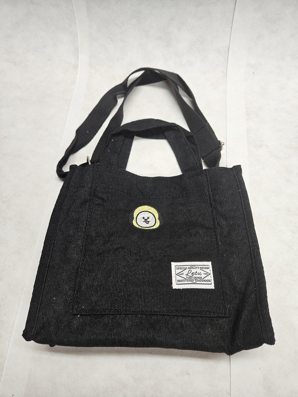 Black Canvas Tote Bag with Cute Embroidery - Unbranded